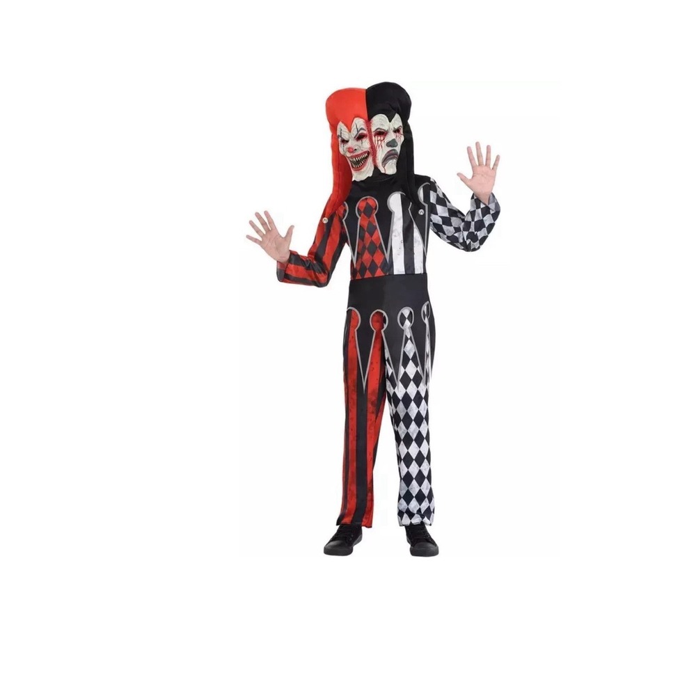Two-Faced Jester Evil Clown Circus Carnival (M)‎ 8-10 Halloween Child Costume